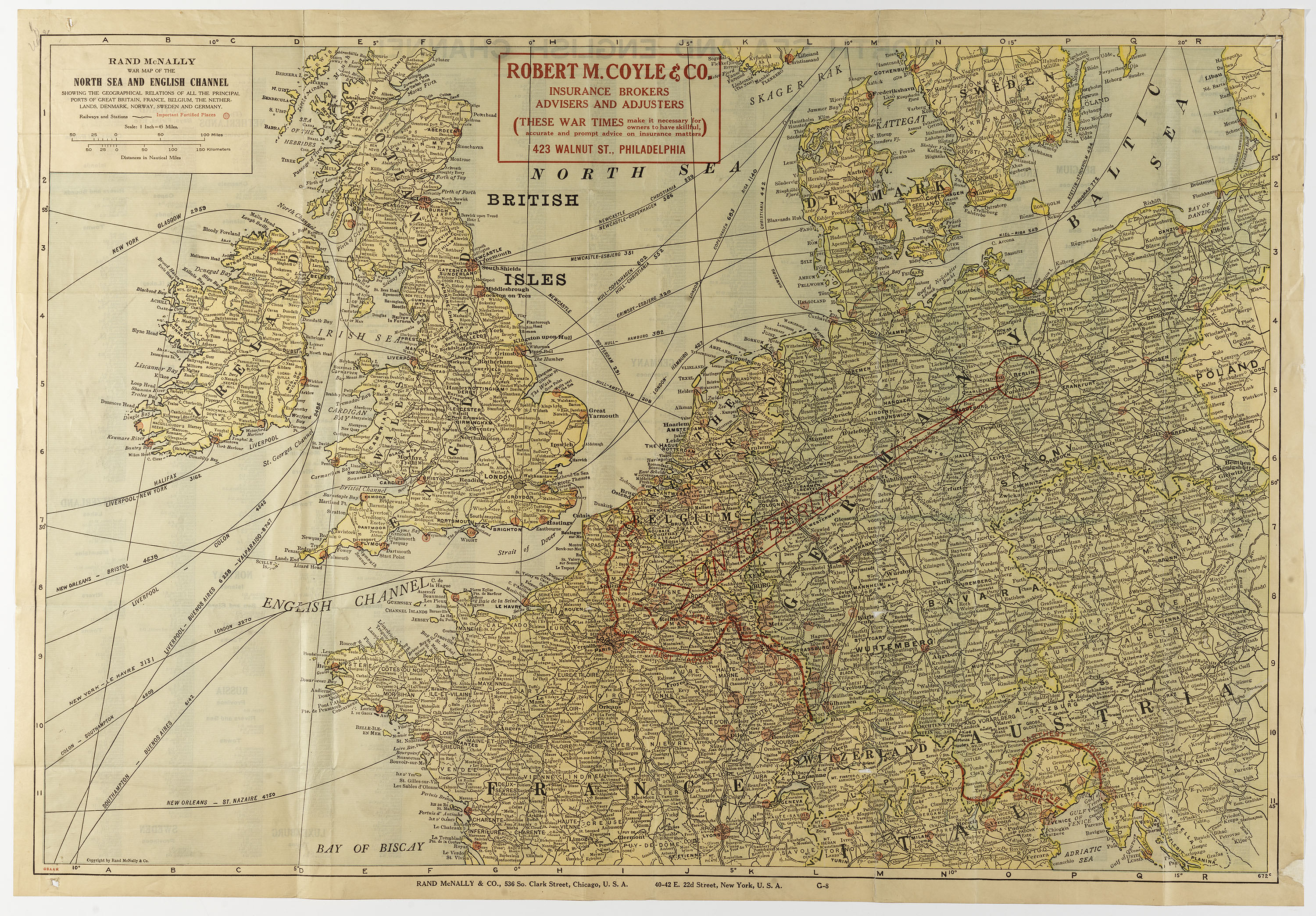 Rand McNally War Map of the North Sea & English Channel (Chicago & New York, 1918).