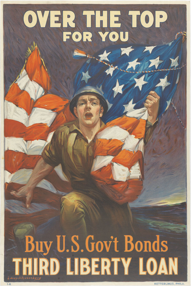 Sidney H. Riesenberg, Over the Top for You, (United States, ca. 1918). Color lithograph.