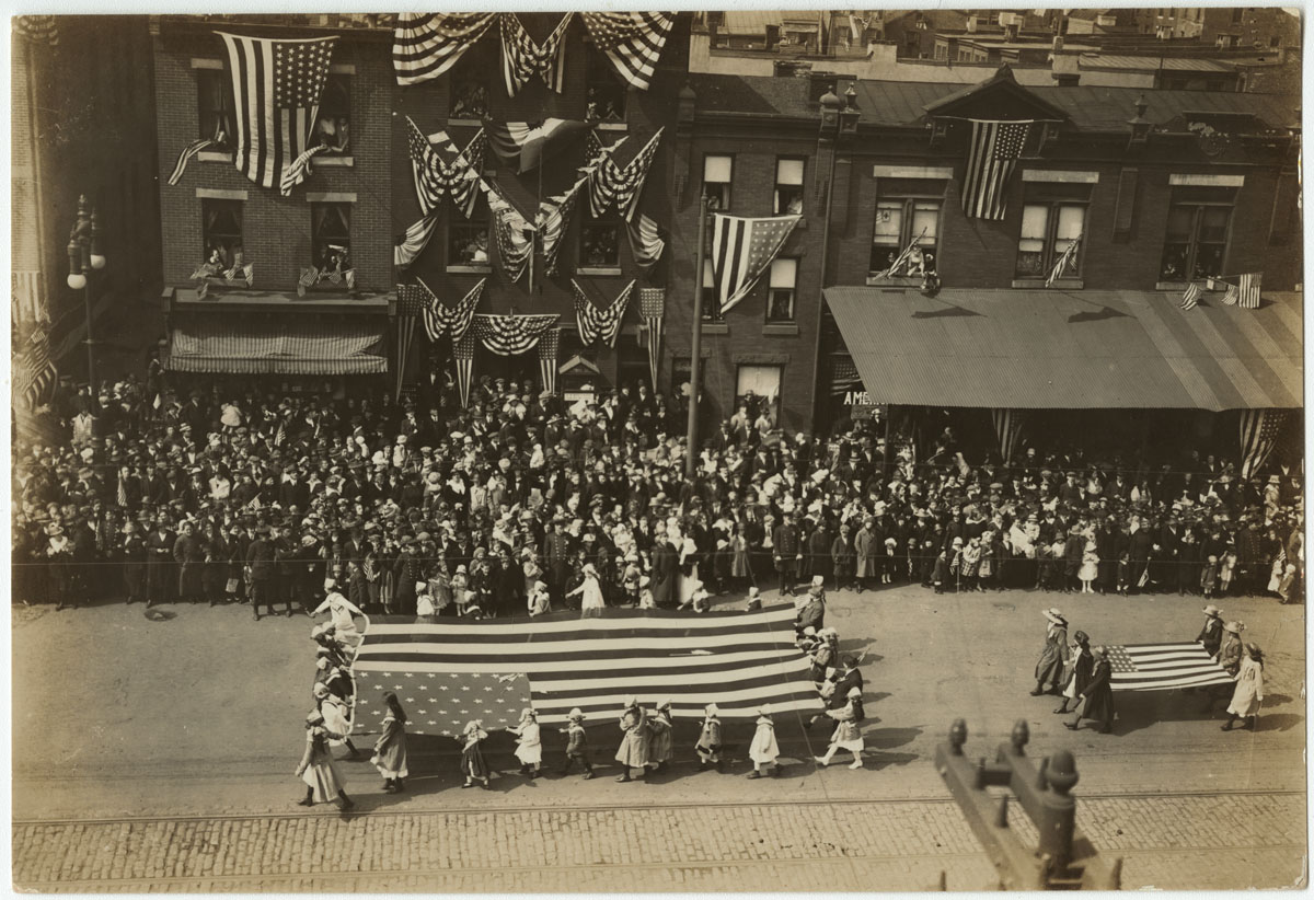 Liberty Loan Parade, 1200 block of Montgomery Avenue, April 6, 1918. Gelatin silver photograph.