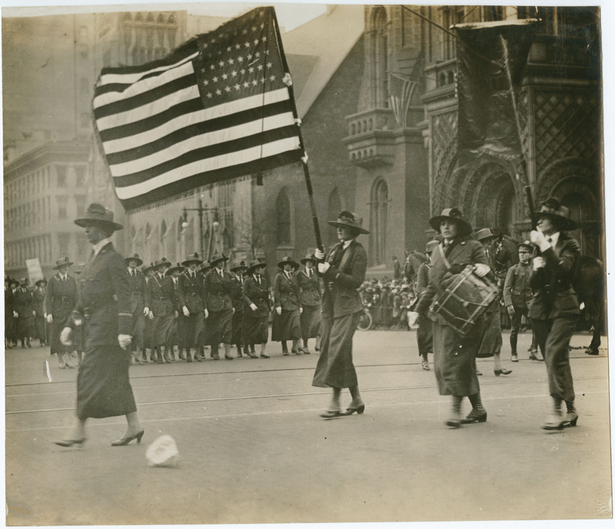 Officers of the Emergency Aid on Parade, ca. 1918. Gelatin silver photograph.